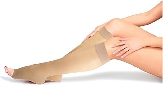 Truform Sheer Compression Stockings, 8-15 mmHg, Women's Open Toe, Knee High Length, 20 Denier, Beige, Medium