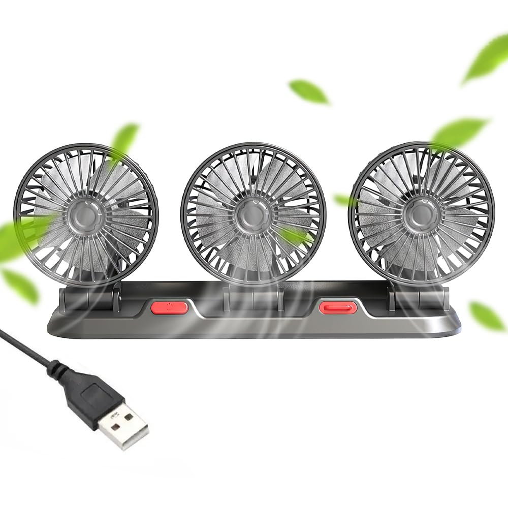 Ventilateur de voiture, Ventilateur électrique, Ventilateur USB portable, Ventilateur Électrique Automobile À Trois Têtes, Rotation 360 ° 2 Vitesses Convient à Toutes Les Voitures Familiales