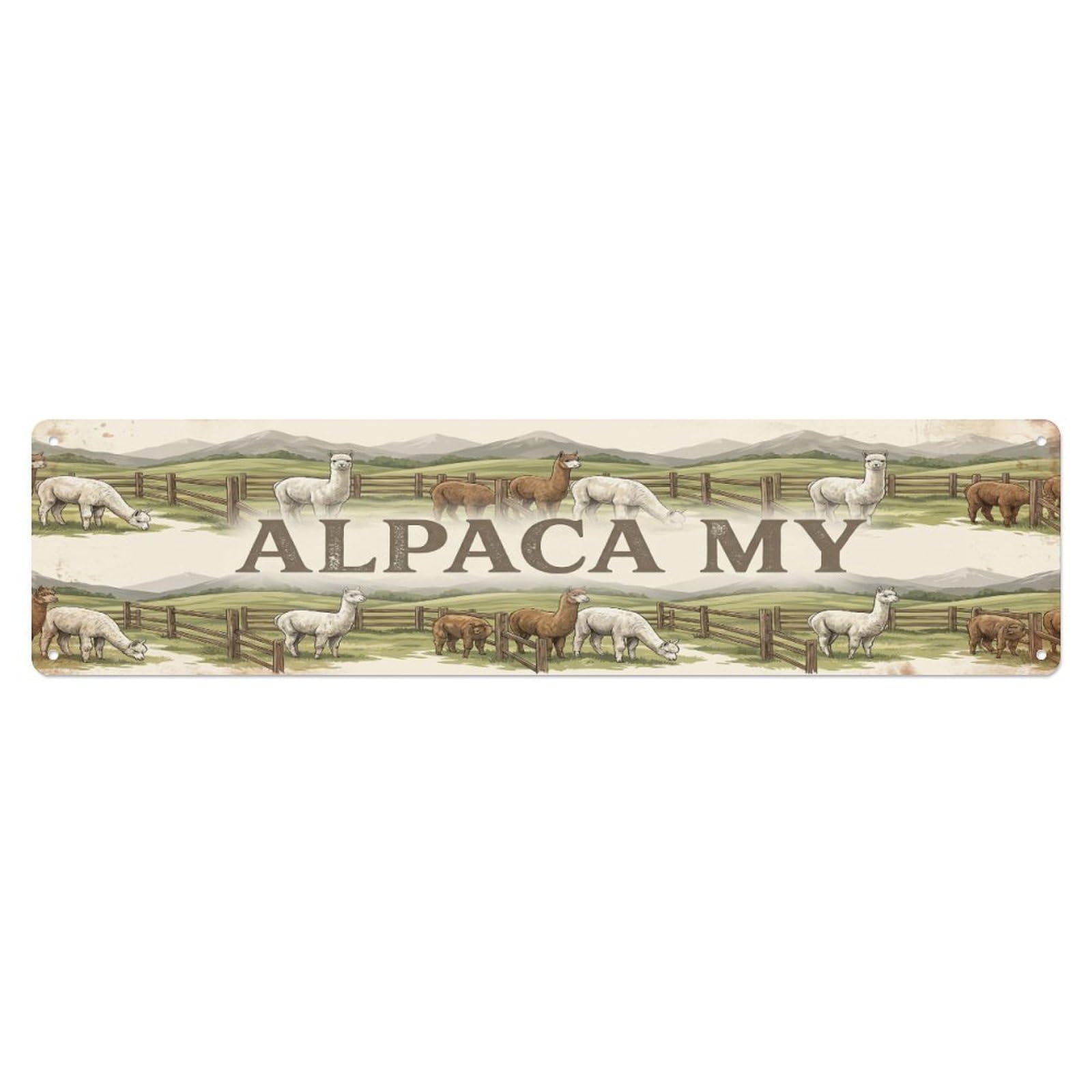 Vintage Pen On Alpaca Farmhouse Funny Alpaca Backyard Farm Metal Tin Sign Plaque Wall Decor for Cafe, Club, Garden Metal Poster 4x16Inch