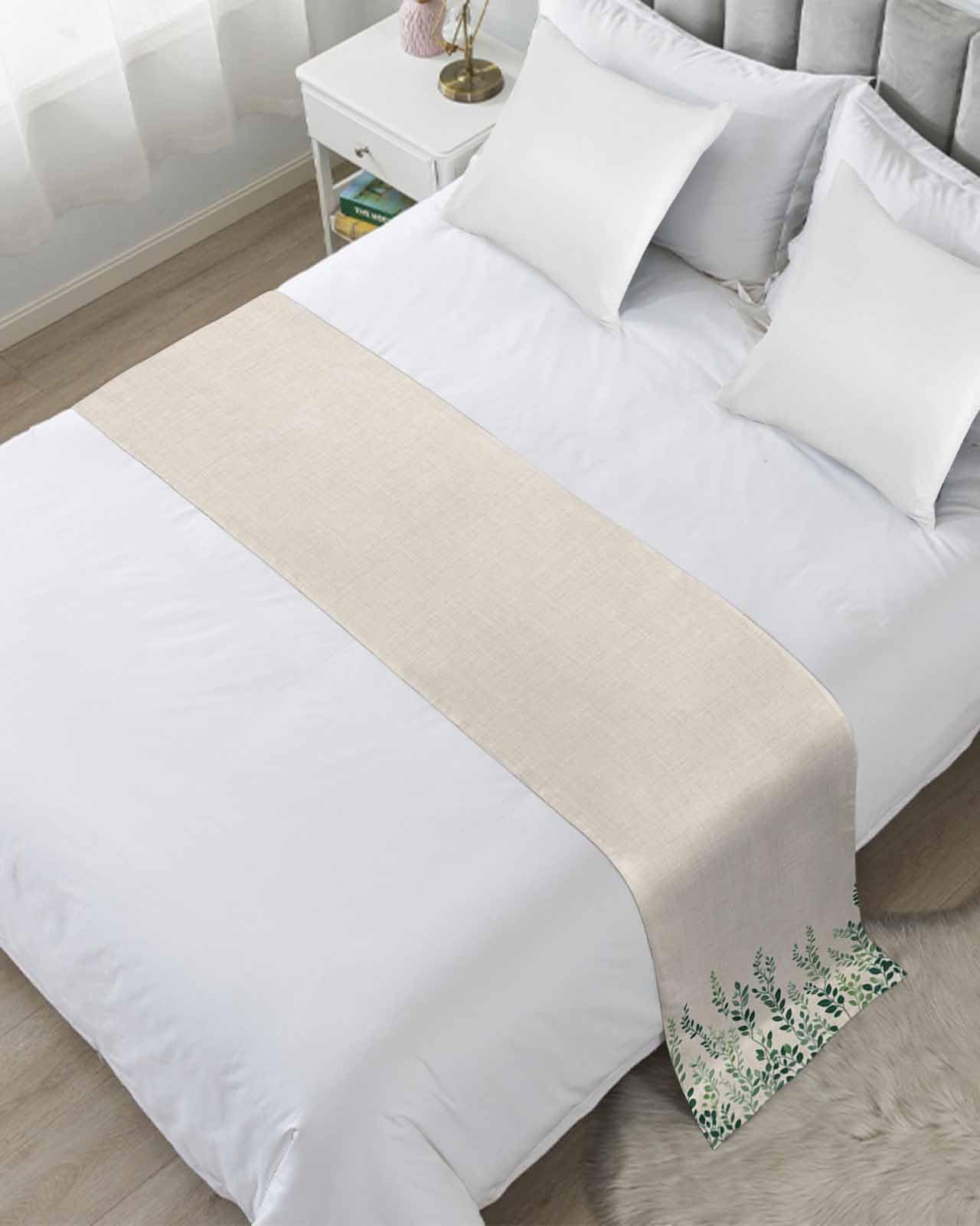 Green Leaves Bed Runner for King Size, Vintage Watercolor Farmhouse Vines Plants Bedspread Protector Slipcover Bed Scarf for Foot Runners & Scarves for Bedroom Hotel Wedding Room 102x20 Inches