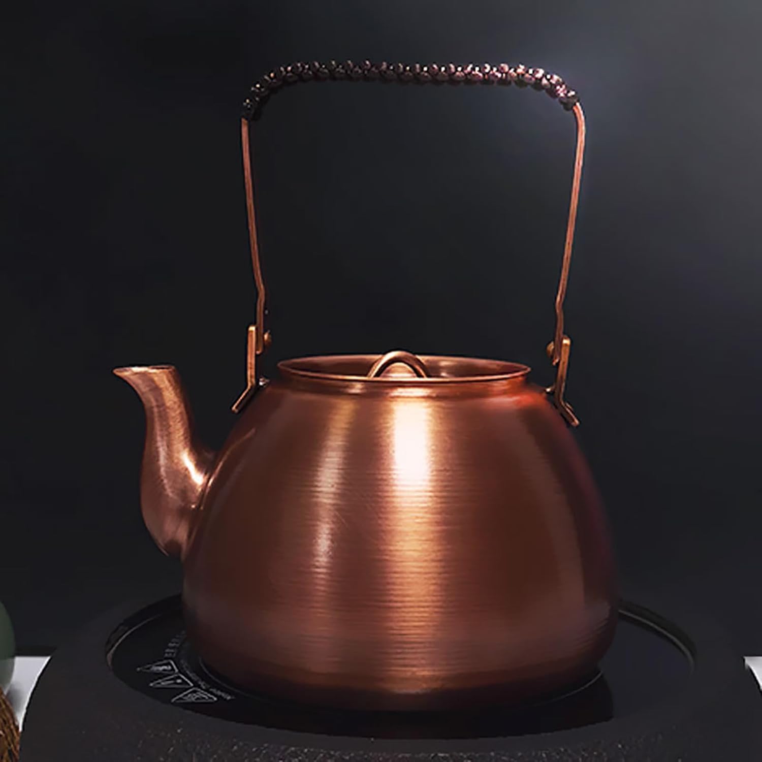 Copper Tea Kettle for Stovetop Safe Non-Coating Pure Teapot with Handle Handmade Unique Style Kitchen Antique (1000ml)