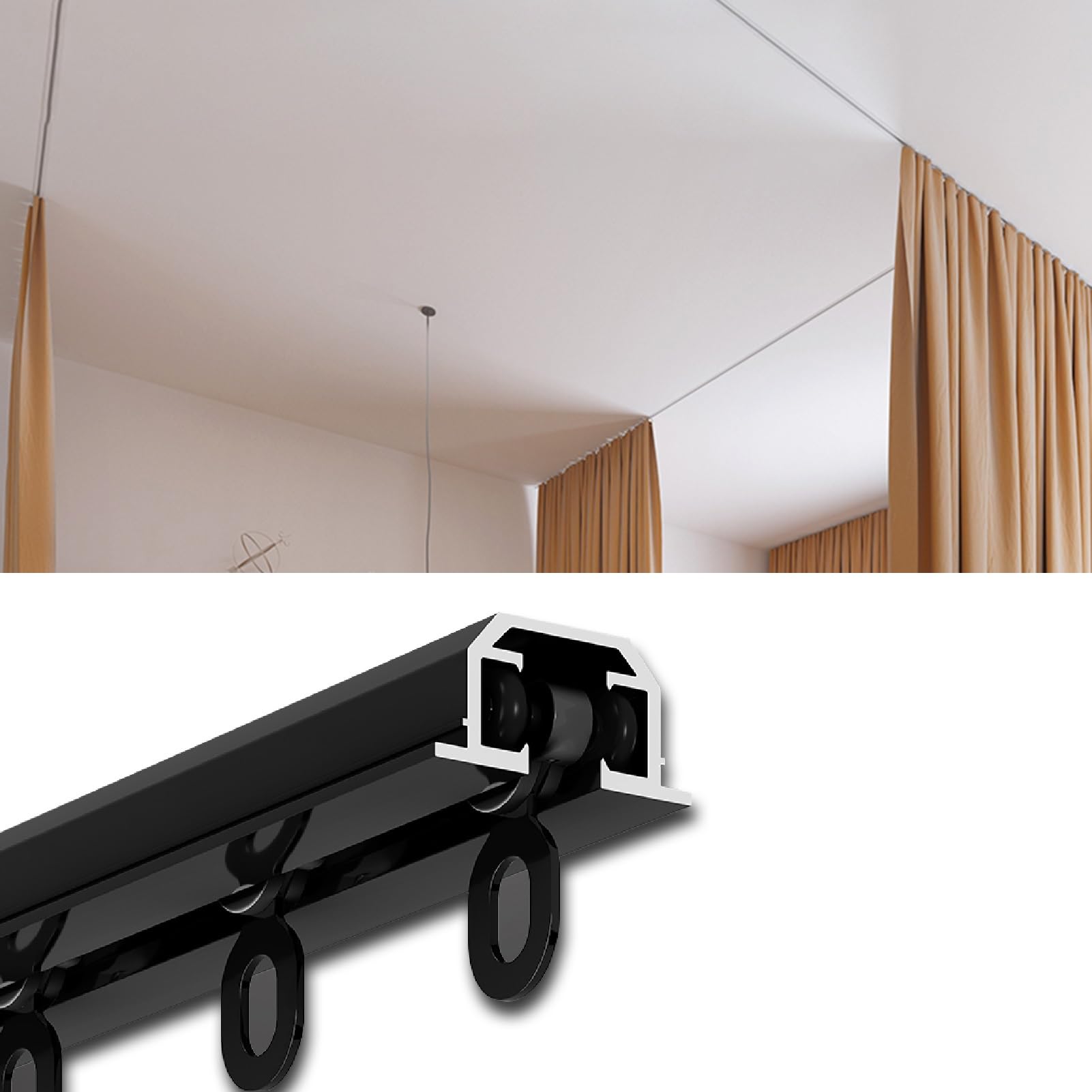 Sistema di binari scorrevoli in lega di alluminio oscurante, 1,3 m, per camera da letto/cucina, set binario nascosto e design slish