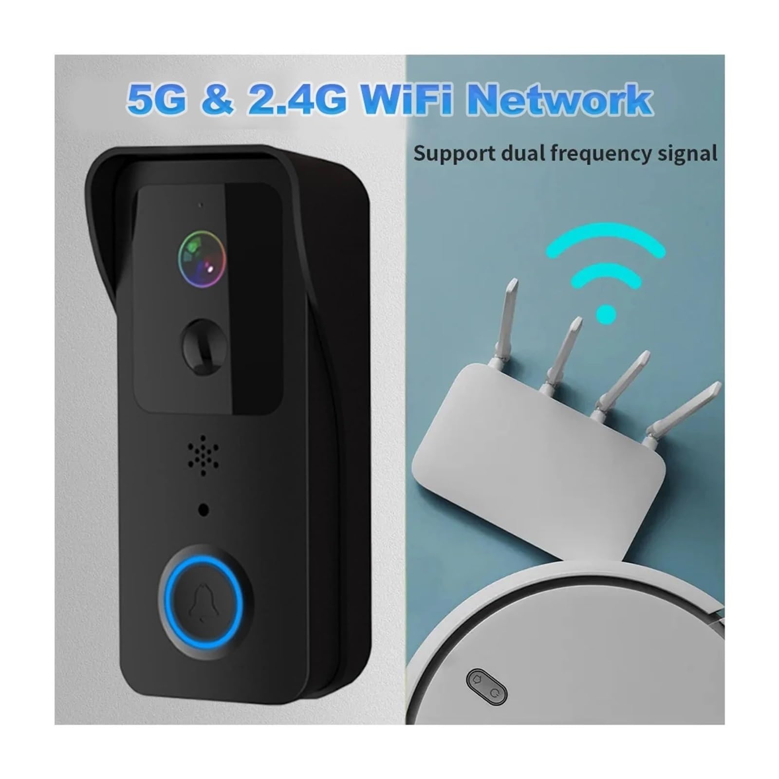 Videocitofono, Videocitofono WiFi 5G 2.4G 1080P Tuya Smart, citofono wireless esterno, telecamera impermeabile, campanello con suoneria(Black Option 1)