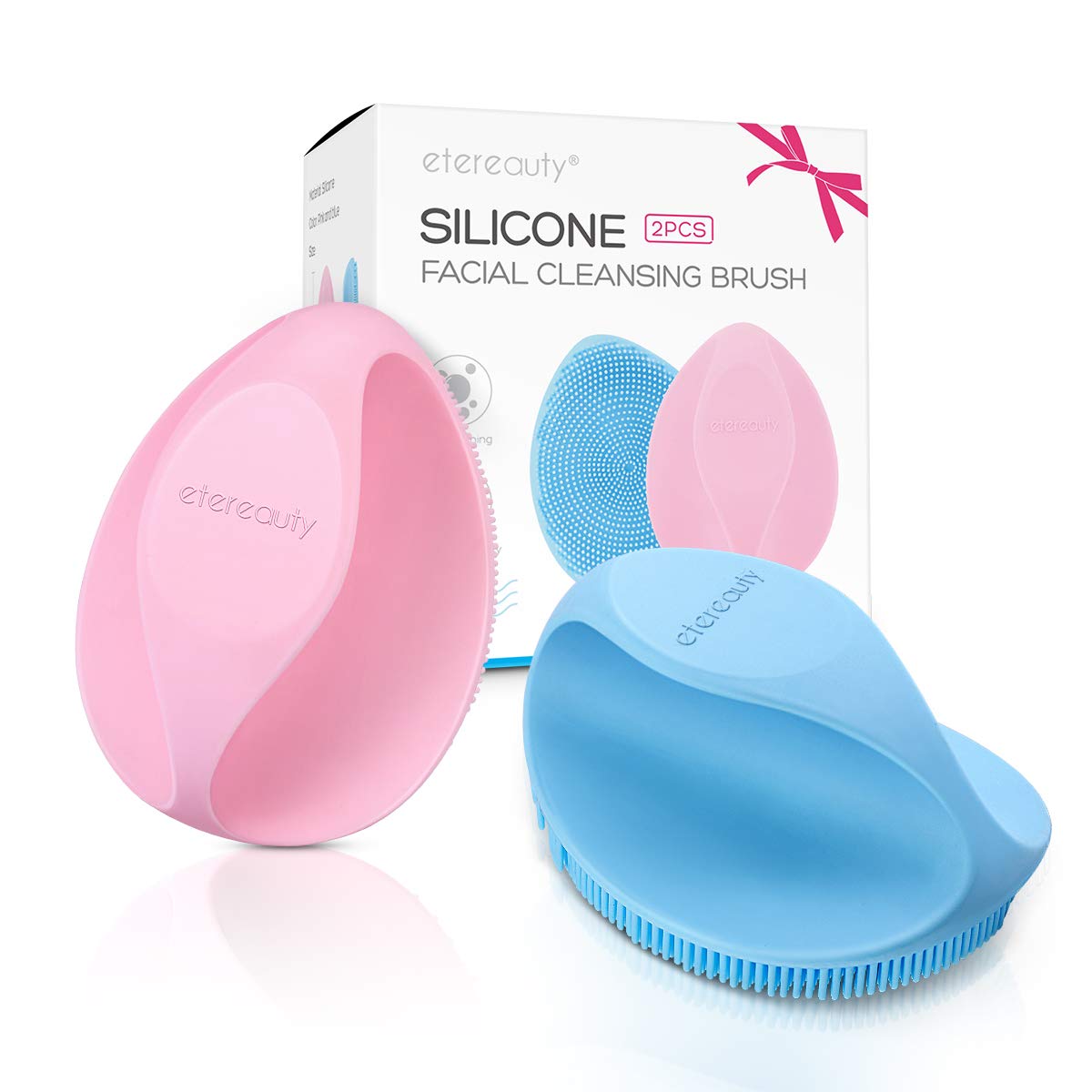 Silicone Face Scrubber Exfoliator Brush, ETEREAUTY Manual Facial Cleansing Brush Pad Soft Face Cleanser for Exfoliating and Massage Pore for All Skin Types,Blue and Pink: Beauty