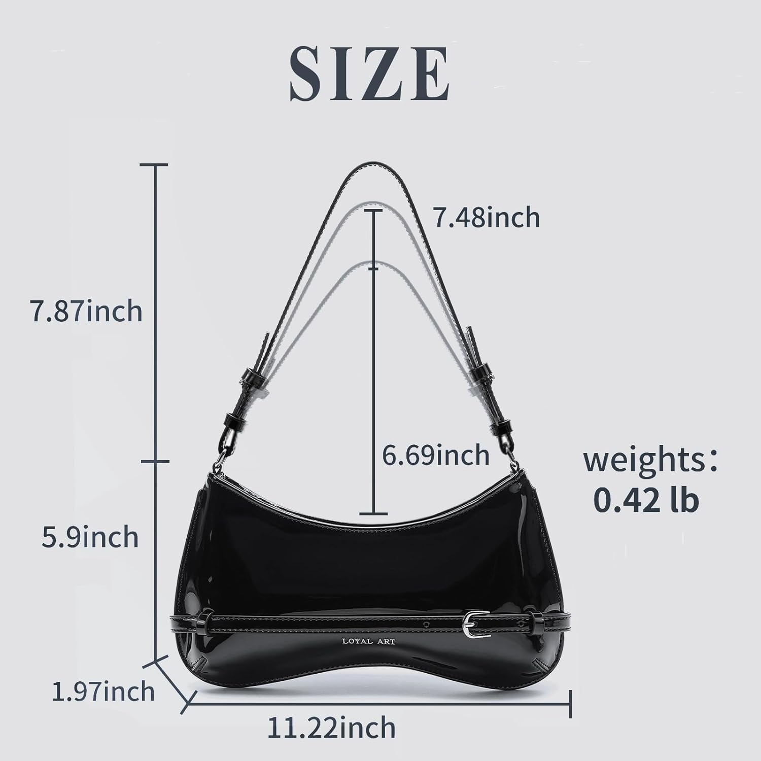 Trendy Shoulder Bag for Women, Small Under the Arm Purse Patent Leather Womens Purses and Handbags with Zipper Closure | Trendy, Under the Arm, Purse, with Zipper Closure - Image 3