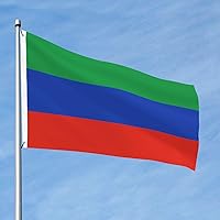 Vista 4 de Bandera de Daguestán banderas de 2 x 3 pies, bandera de doble cara impresa para decoración al aire libre con 2 ojales de latón resistentes a