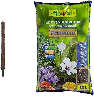 Bioflower Tutor de Fibra de Coco, 120 cm & Substrato Universal Premium, 10 l, Color marrón