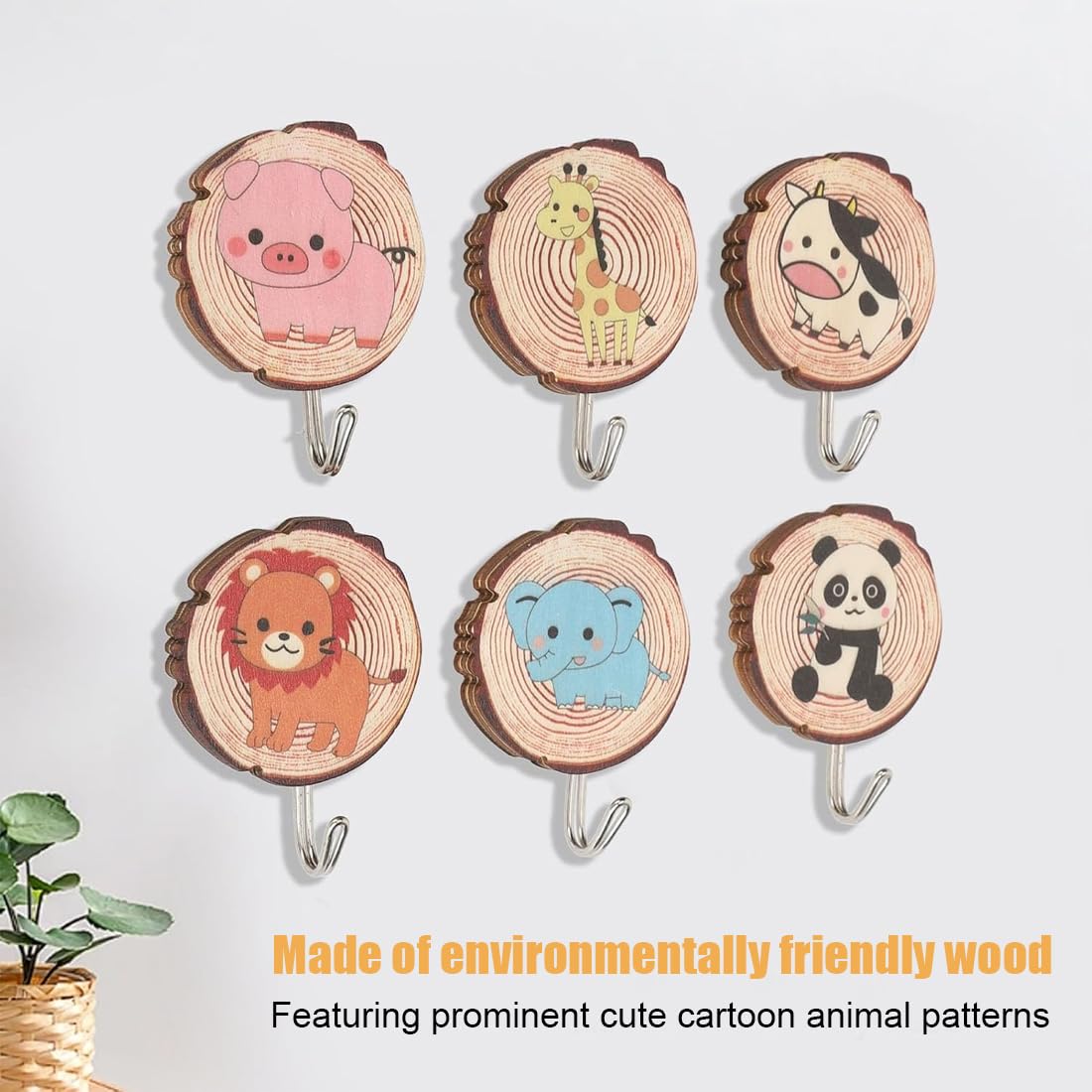 Ganci Autoadesivi per Bambini a Forma di Animale, 6 pezzi, Senza Foratura, per Cappotti Asciugamani Ombrelli Cappelli