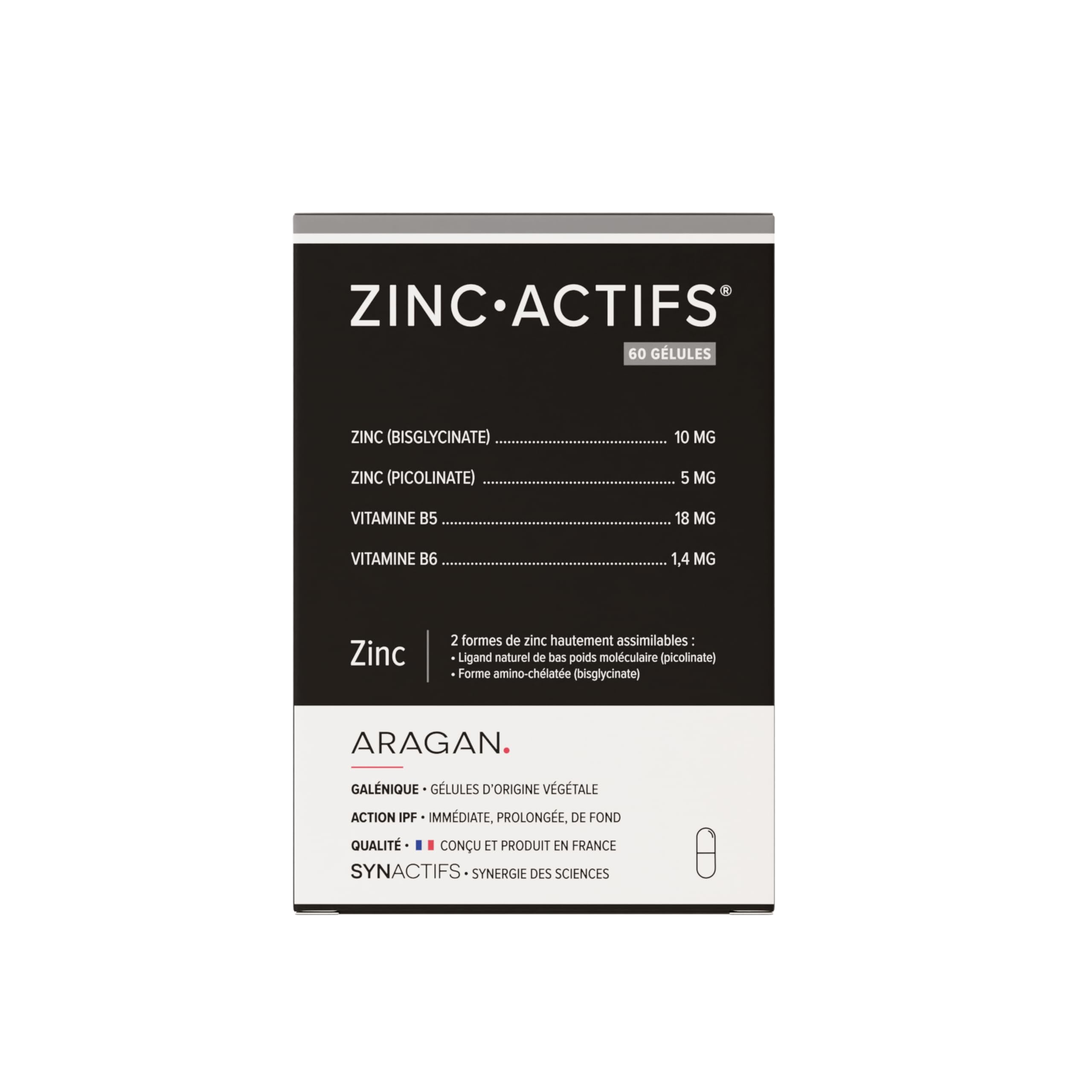 Zincactifs - Complement Alimentaire Immunité & Peau - Zinc, Vitamines B5 & B6 - Aragan - 60 Gélules