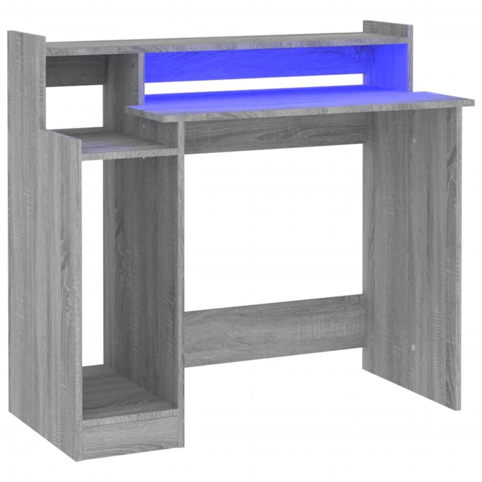 Homgoday Scrivania con Luci LED Grigio Sonoma 97x45x90 cm in Multistrato, Scrivania per Computer, Scrivania Salvaspazio, Tavolo Ufficio, Tavolo Scrivania, Scrivania Gaming per Cameretta