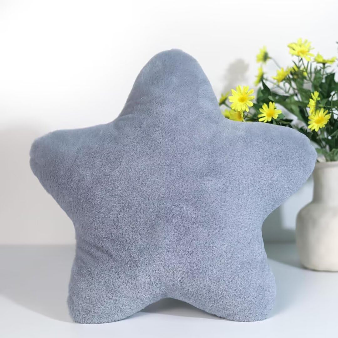 Bettschlange Kuschelkissen Kinder, Stern Kinderkissen, Weiche Flauschige Sternenkissen, Kissen Kinderzimmer Sternform Dekokissen für Mädchen & Jungen Zuhause Schlafzimmer,Grau,40x40cm