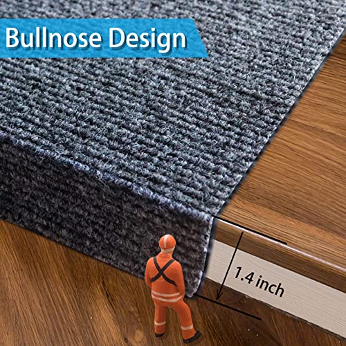 Bullnose Self-Adhesive Stair Treads Carpet Non-Slip And Perfect For Indoor Wooden Steps, Washable And Removable Stair Rugs For Elders And Dogs,9"X36" Set Of 15, Grey #TOP1