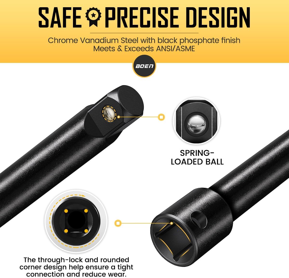 BOEN 21 Piece 1/4" & 3/8" & 1/2" Drive Tool Accessory Set, Includes Socket Adapters, Extension Bars, Swivel Universal Joints, Impact Bit Holders and 1/4" Hex Shank