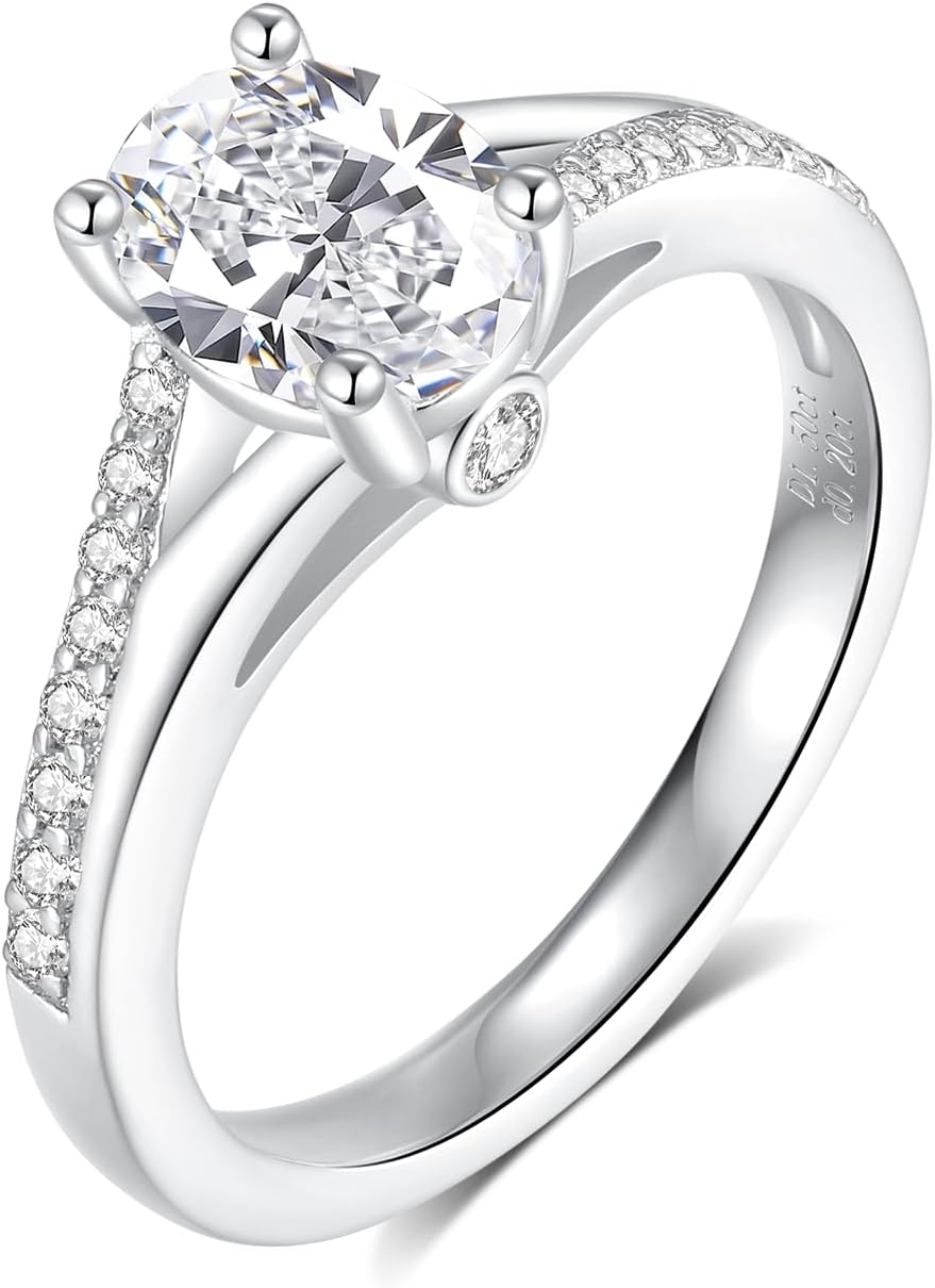 Oval Moissanite Engagement Ring 18 K white glod Plated 925 Sterling Silver Rings Retro Rings for Women Jewelry Gifts