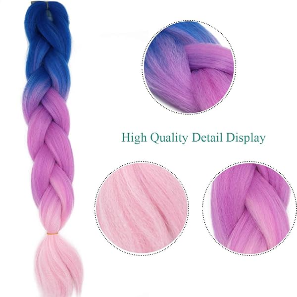 Treccine Extension Capelli Sintetici per Treccine Africane 1 Ciocche Trecce Jumbo Braiding Hair (Blu&Viola&Rosa) - 3