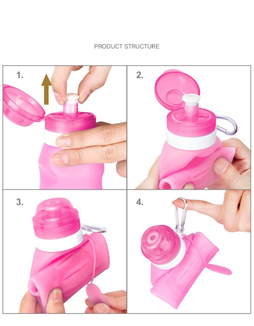 Botella de agua plegable de silicona de 600 ml, suministros deportivos al aire libre, botella de agua portátil, conveniente viaje, antiquemaduras, aislado, color: rosa (color: rosa)