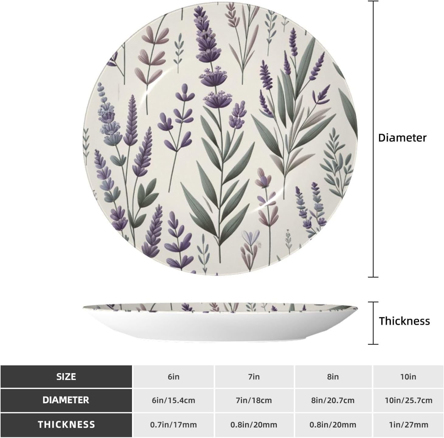 Lavender-Flower-Pattern 10 Inch Decorative Plate With Stand, Elegant Display Wall Plate For Home Decor