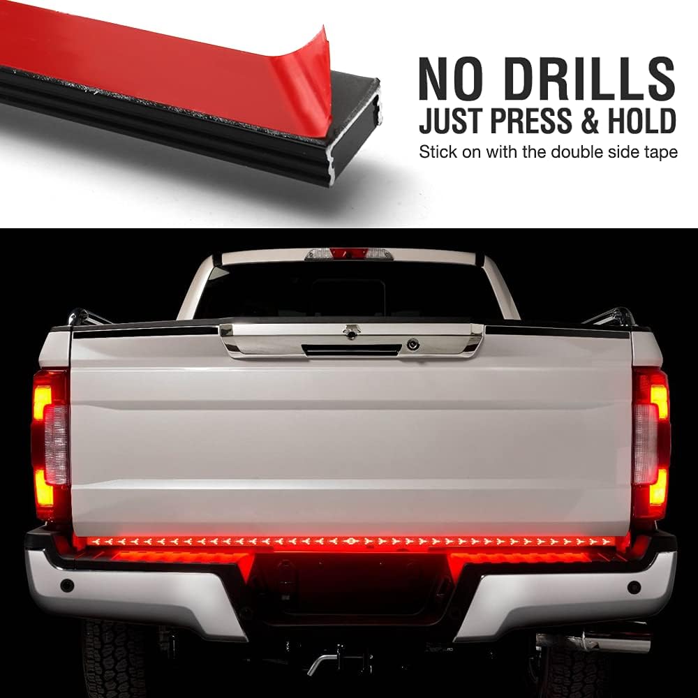 Syneticusa 60" Arrow LED Tailgate Light Bar Sequential Amber Turn Signal - Solid Beam - Weatherproof No Drill Install - Full Function Reverse Brake Running