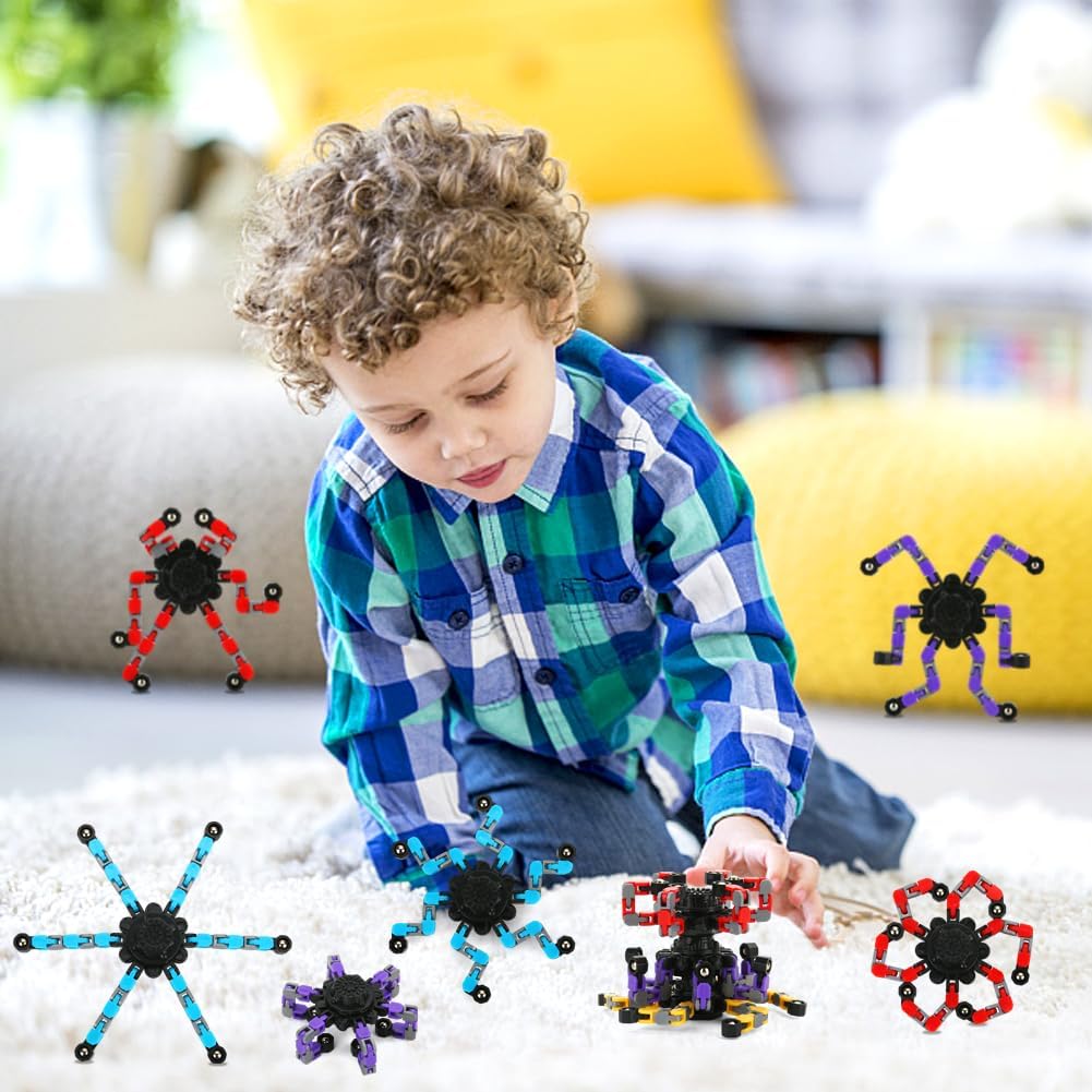 16 Pack Fidget Spinners Deformable Stress Relief Sensory Toy Robot Spinner DIY Mechanical Spiral Twister Creative Chain Gyro Toy for Goodie Bag Stuffers Party Favors Gift Prizes Novely Anxiety Toys