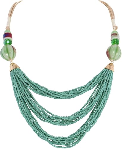 Bocar Collar para mujer, collar largo de cuentas de varias capas, collar hecho a mano, collar de cadena de eslabones largos, regalo de joyería