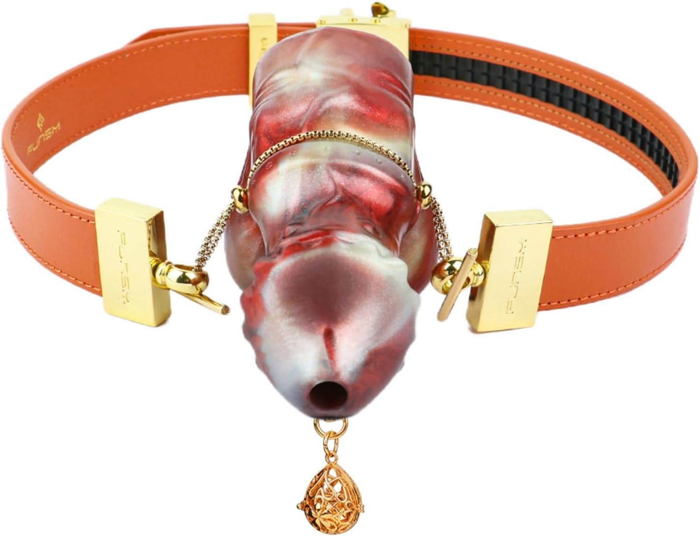 Knot Genuine Leather Dildo Mouth Gag Fetish Adult Sex Toy, Adjustable Sex Silicone Gag Bondage Restraints Leather Strap On BDSM Slave - Orange