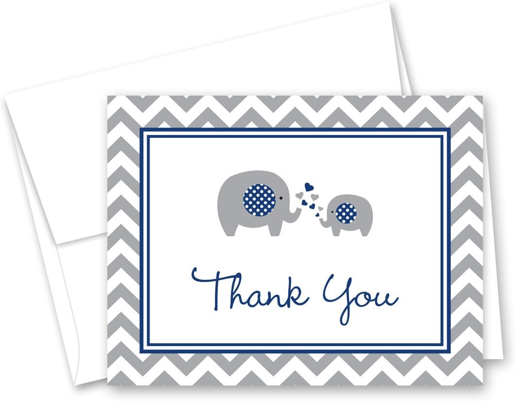 MyExpression.com 50 Cnt Navy Chevron Elephant Baby Thank You Cards
