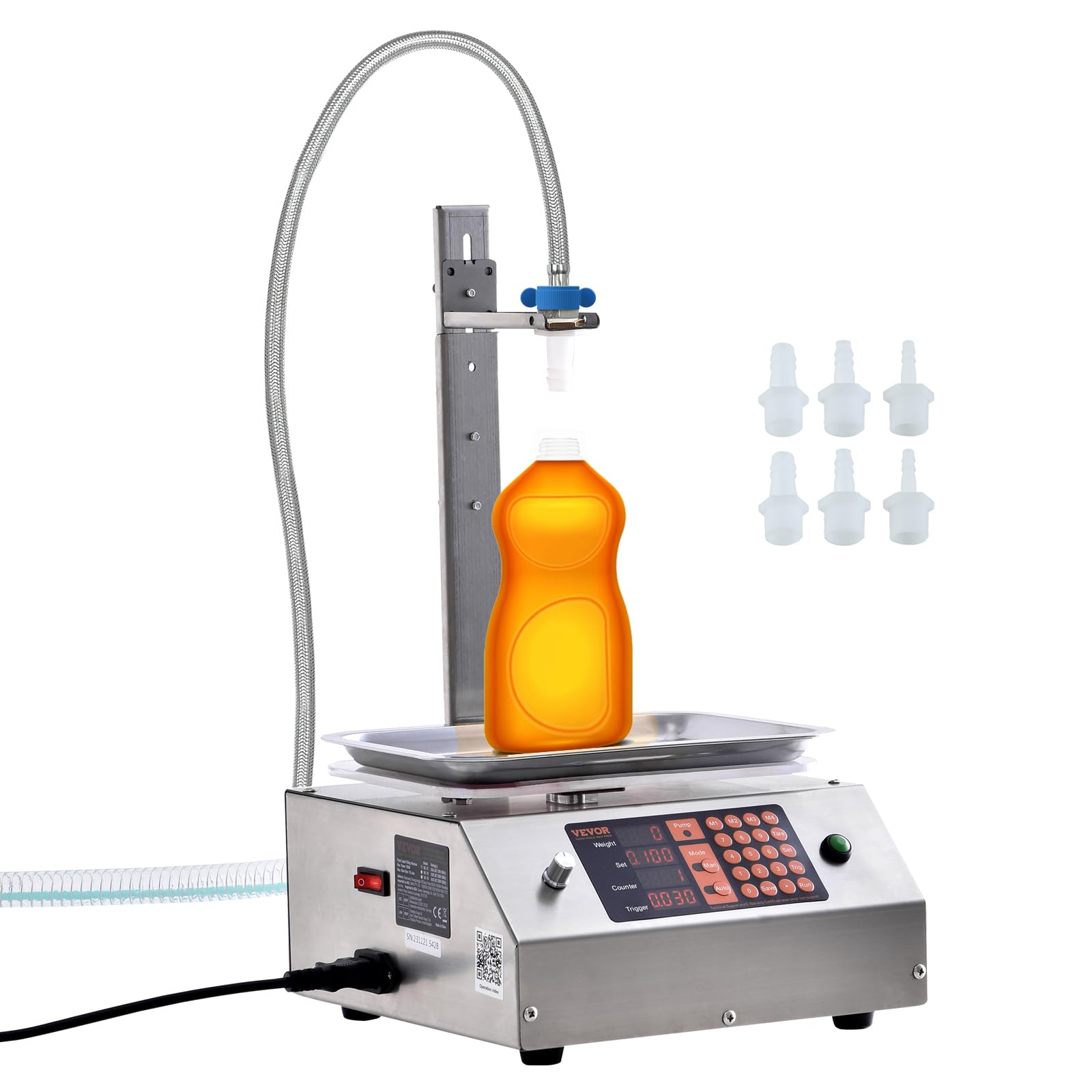 VEVOR Machine de Remplissage de Liquide Automatique Capacité de Pesée 30-15000 g Remplisseuse de Bouteilles Commande Numérique pour Lait, Eau, huile, Vin, Boissons, Détergents, Shampoing, Buse Unique