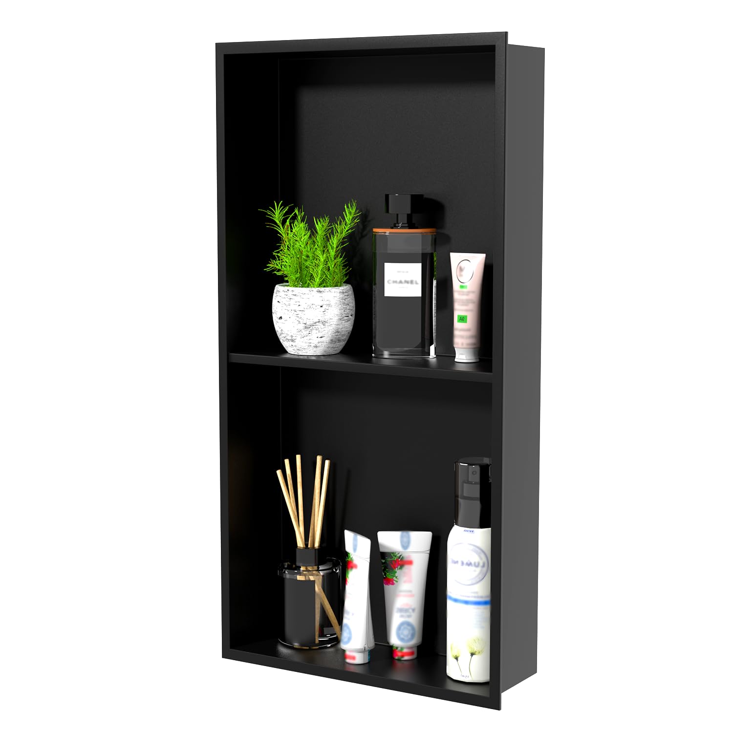 NLShan Shower Niche No Tile Needed Recessed and Stainless Steel Wall Niche with Double Shelves - Easy Installation