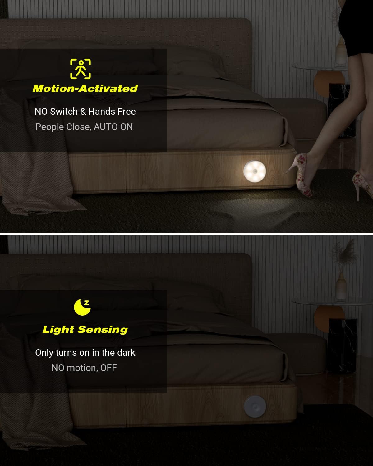 Motion Sensor Night Light Indoor, Rechargeable Small Led Closet Light, Wireless Activated Sensored Smart Cabinet Lights for Under Cabinet, Hallway, Stairway, Kitchen(Warm White, 3Pack)