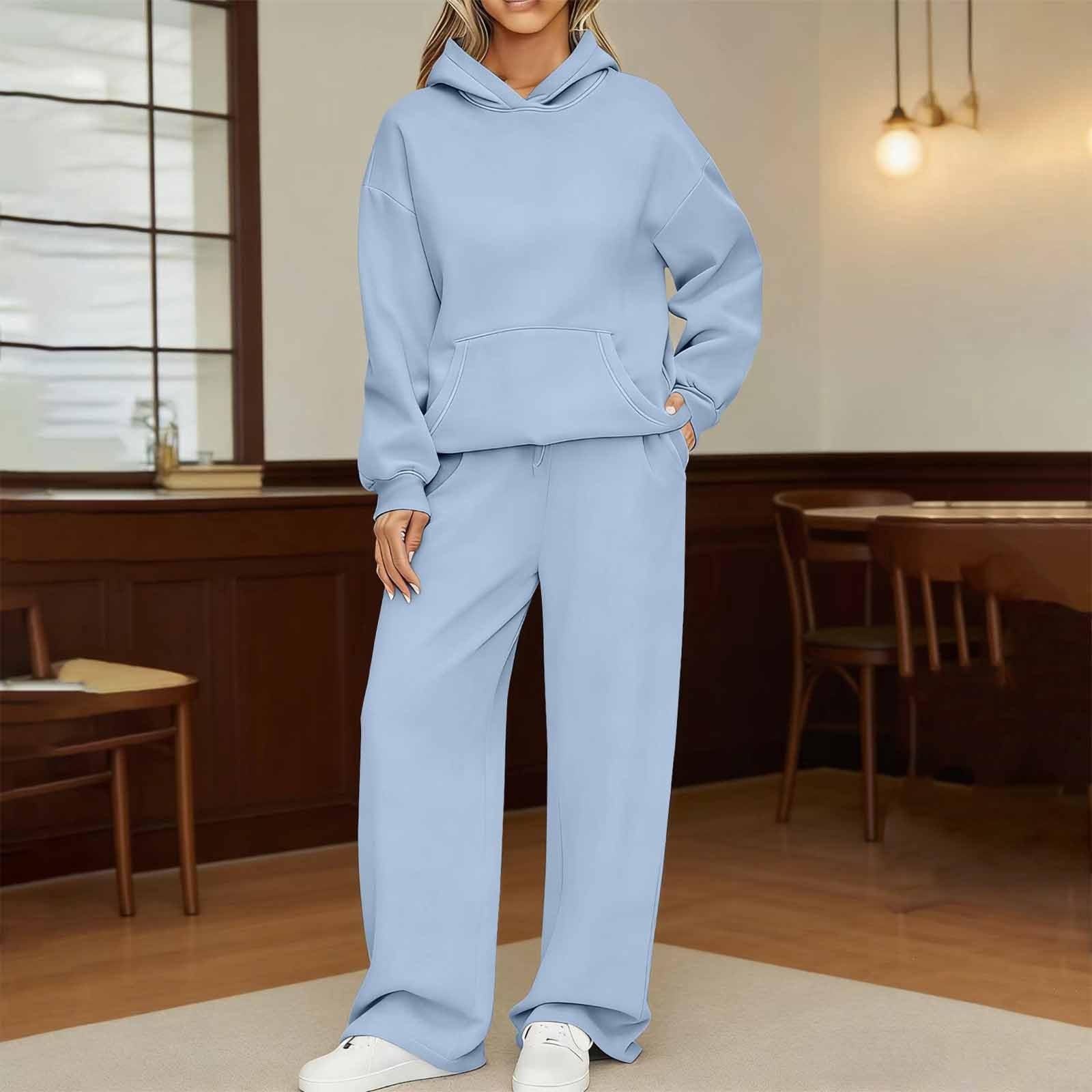 Survêtement pour femme - Baggy - Survêtement pour femme - Grandes tailles | Survêtement 2 pièces avec poche kangourou, sweat à capuche uni avec pantalon de jogging, coupe régulière