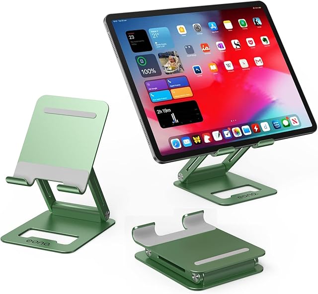 Amazon Brand - Eono Adjustable and Foldable Tablet Stand Holder for iPad Air Mini Pro, iPhone 14 Pro iPhone13 12 iPhoneSe(4.7 - 12.9 Inch)- Green