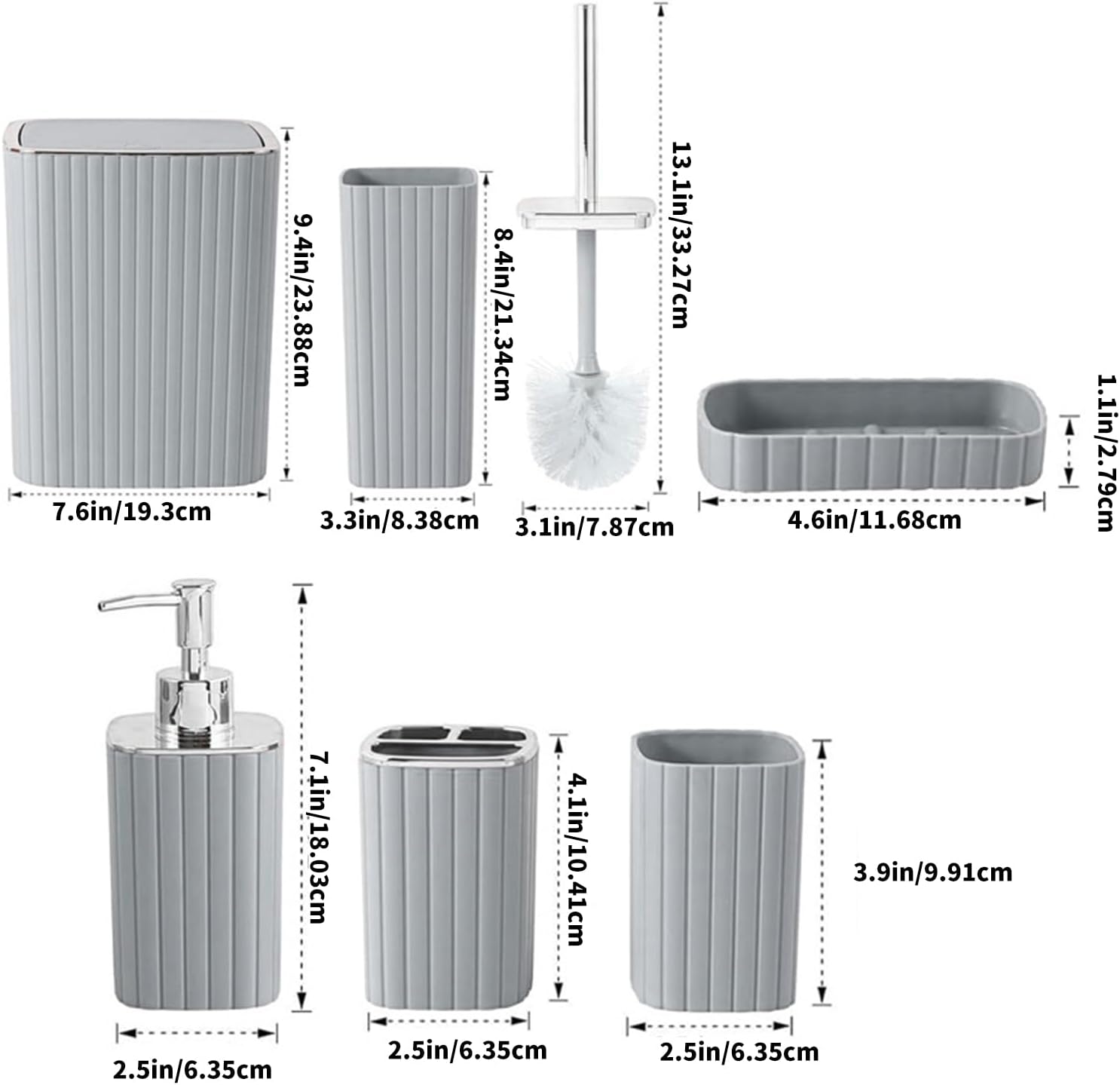 6Pcs Simple Bathroom Storage Set Includes Liquid Hand Soap Dispenser Toothbrush Cup Mouth Cup Trash Can