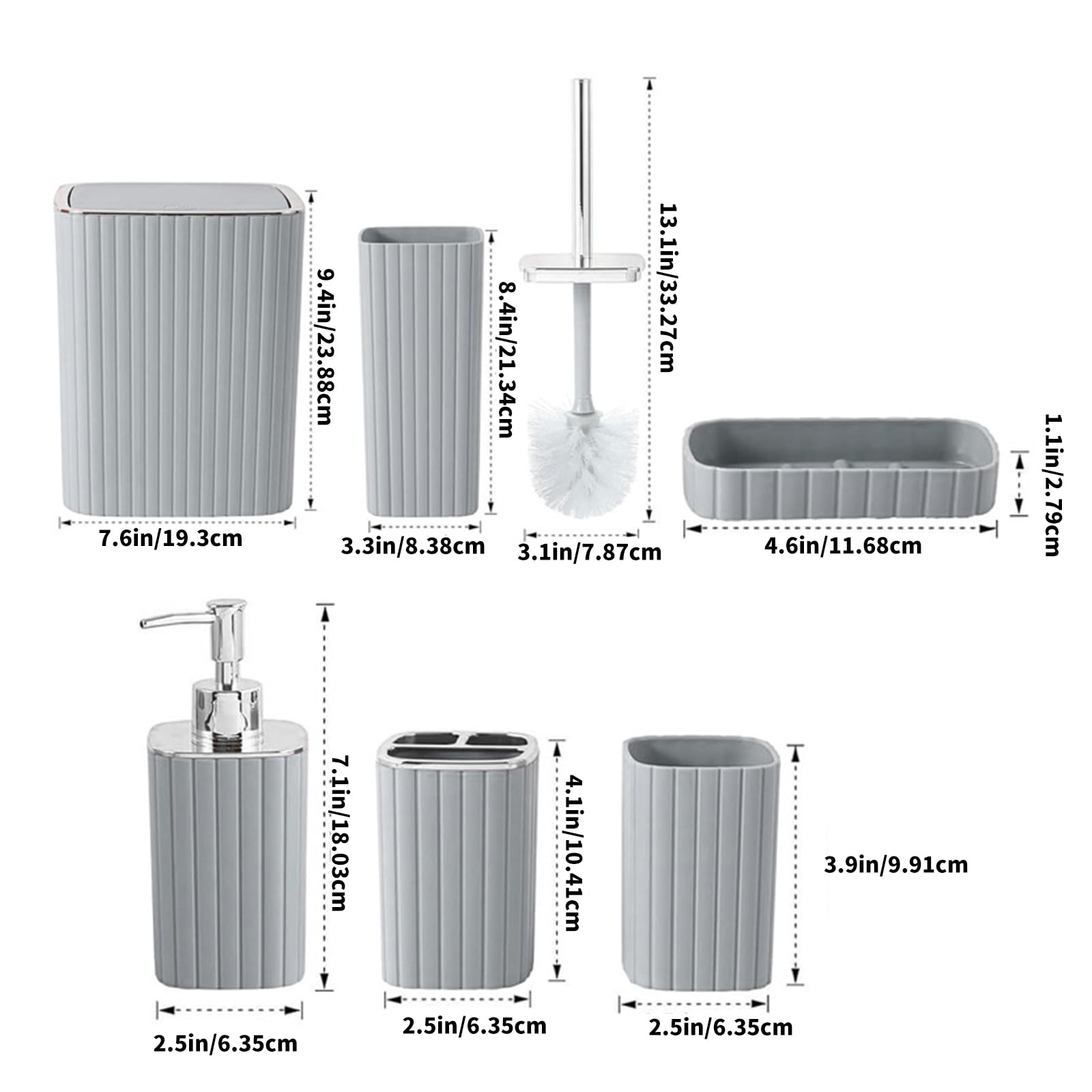 Juego completo de 6 piezas esenciales para el baño con soporte para cepillo de dientes, dispensador de jabón líquido de manos, bote de basura, dispensador de jabón reutilizable y juego de vasos para