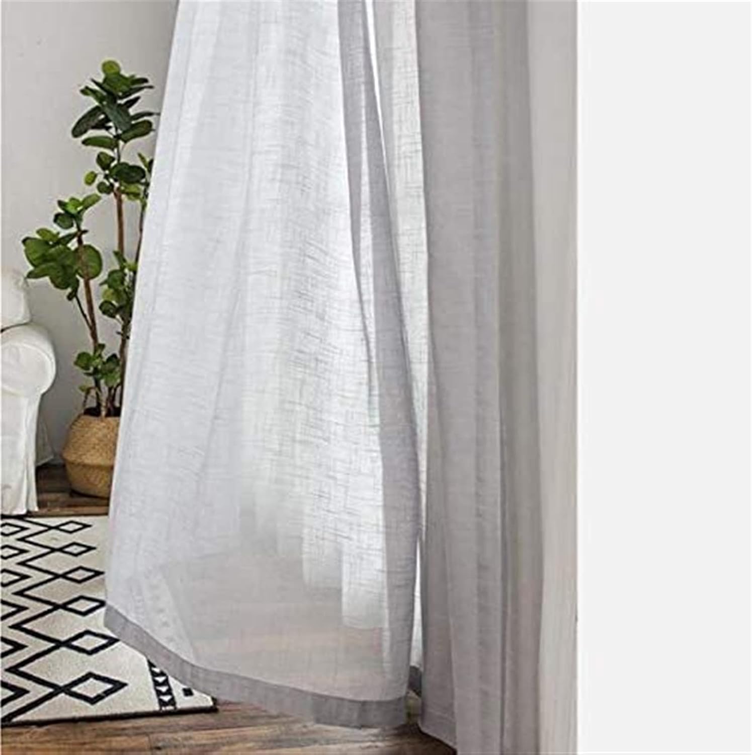 Solid Color Semi Blackout Curtains, Linen Voile Tulle Curtain for Living Room Bedroom Valance Simple Modern Drapes 1 Panel (Color : Gray, Size : W200*H270cm)
