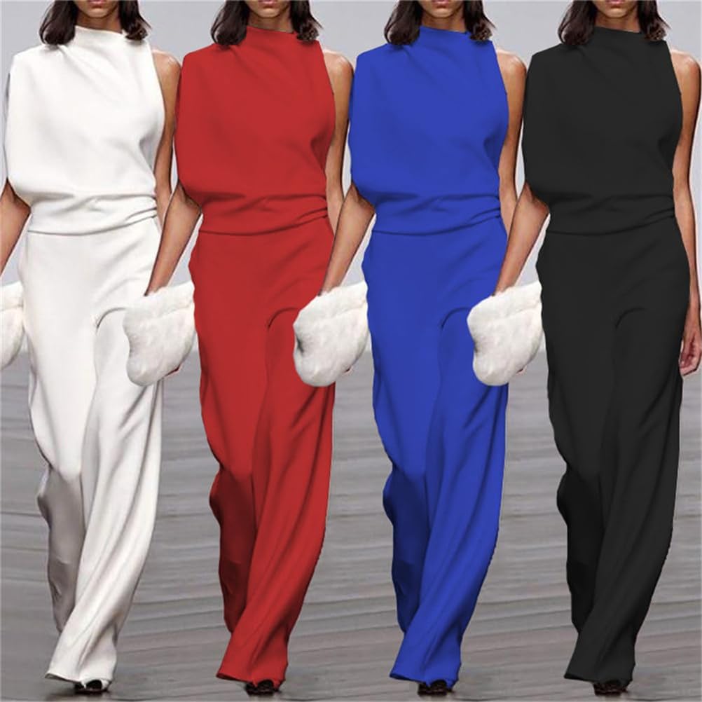 Tuta da donna, elegante e alla moda, con spalle scoperte e scollo a V, tinta unita, monospalla