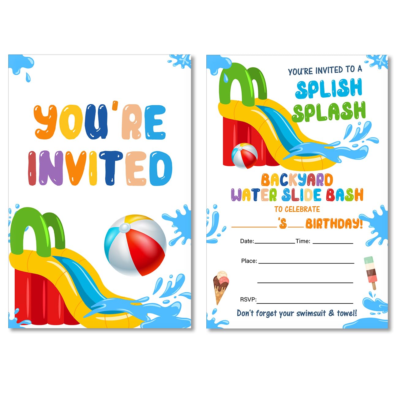 amazon-com-summer-waterslide-birthday-invitations-backyard-water-slide-bash-invites-with-envelopes-set-of-20-home-kitchen for Pool Party Invitations Templates Free Printable Amazon.com : Summer Waterslide Birthday Invitations Backyard Water Slide Bash Invites with Envelopes Set of 20 : Home & Kitchen for Pool Party Invitations Templates Free Printable