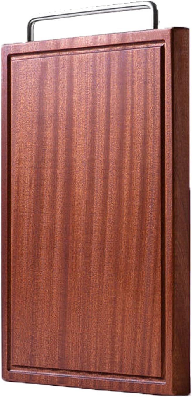 YNFDCYM Tabla De Cortar De Cocina, Tabla De Cortar De ébano Reversible con Abrevadero Y Mango Grande Cromado, Tabla De Madera Extragruesa para Pan, Carne, Verduras Y Frutas