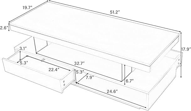 LED Coffee Table with Storage, Modern Center Table with 2 Drawers and Display Shelves, Cocktail Table Tea Table Accent Furniture with LED Lights for Living Room, Black