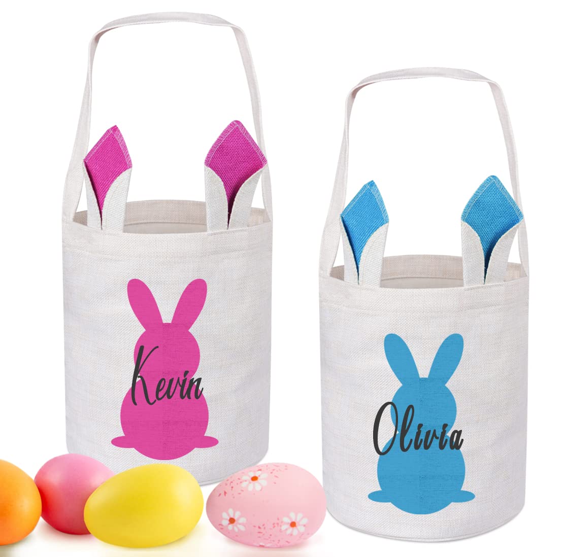 2 Pcs Personalized Easter Basket, Touber Easter Bunny Baskets for Kids Easter