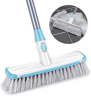 SEVENMAX Floor Scrub Brush with Long Handle, Deck Grout Brush 2 in 1 Scrubber Brush Stiff Bristles Adjustable Carpet Clean...