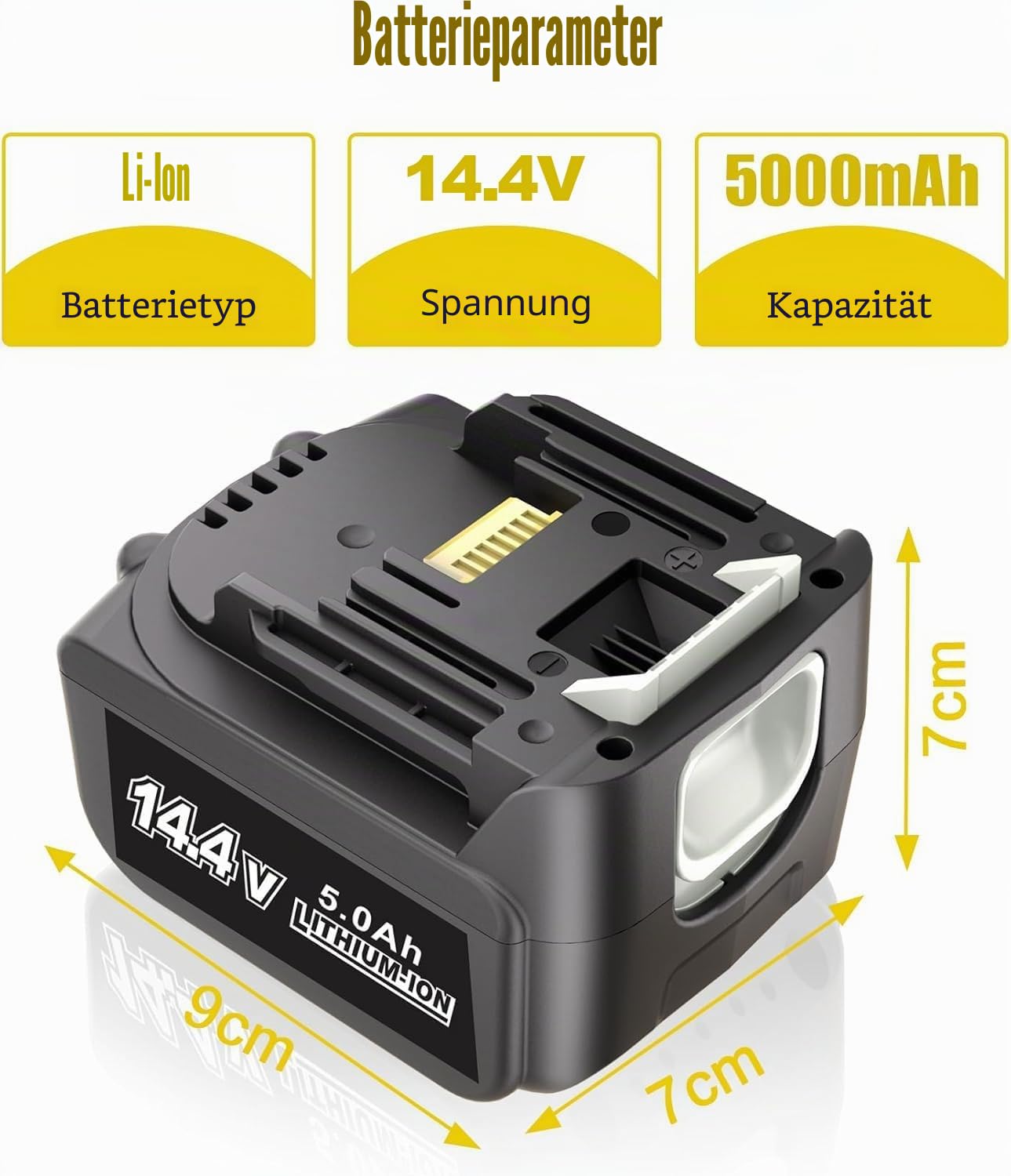 KUNLUN 2 X 14,4V 5,0Ah Ersatzakku für Makita BL1415 BL1415N BL1450 BL1430