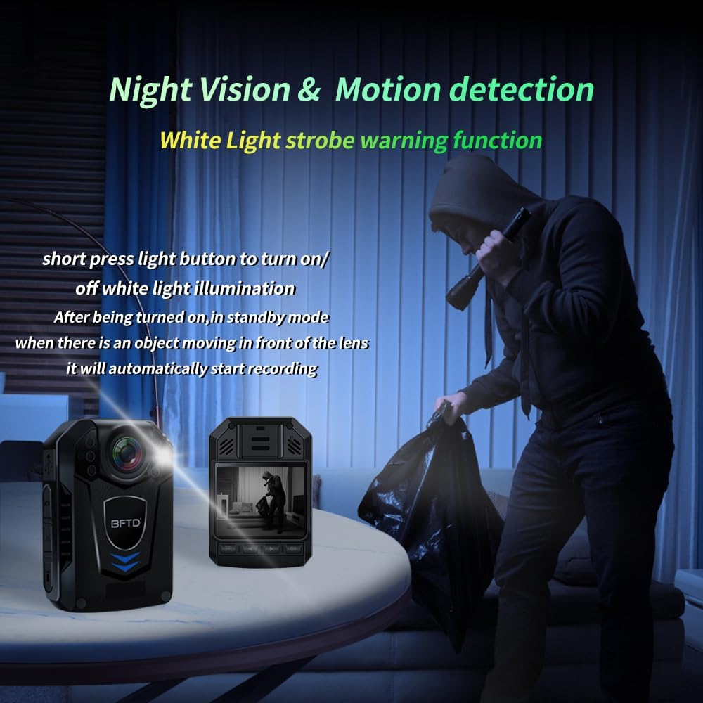 BFTD DSJ-F2 2K Body Camera,1440P Body Wearble Cam with Night Vision,Built in 3200mAh Battery for 10-12 Hours Video Recording,IP68 Waterproof for Law Enforement, Security,Outdoor Work(64GB)