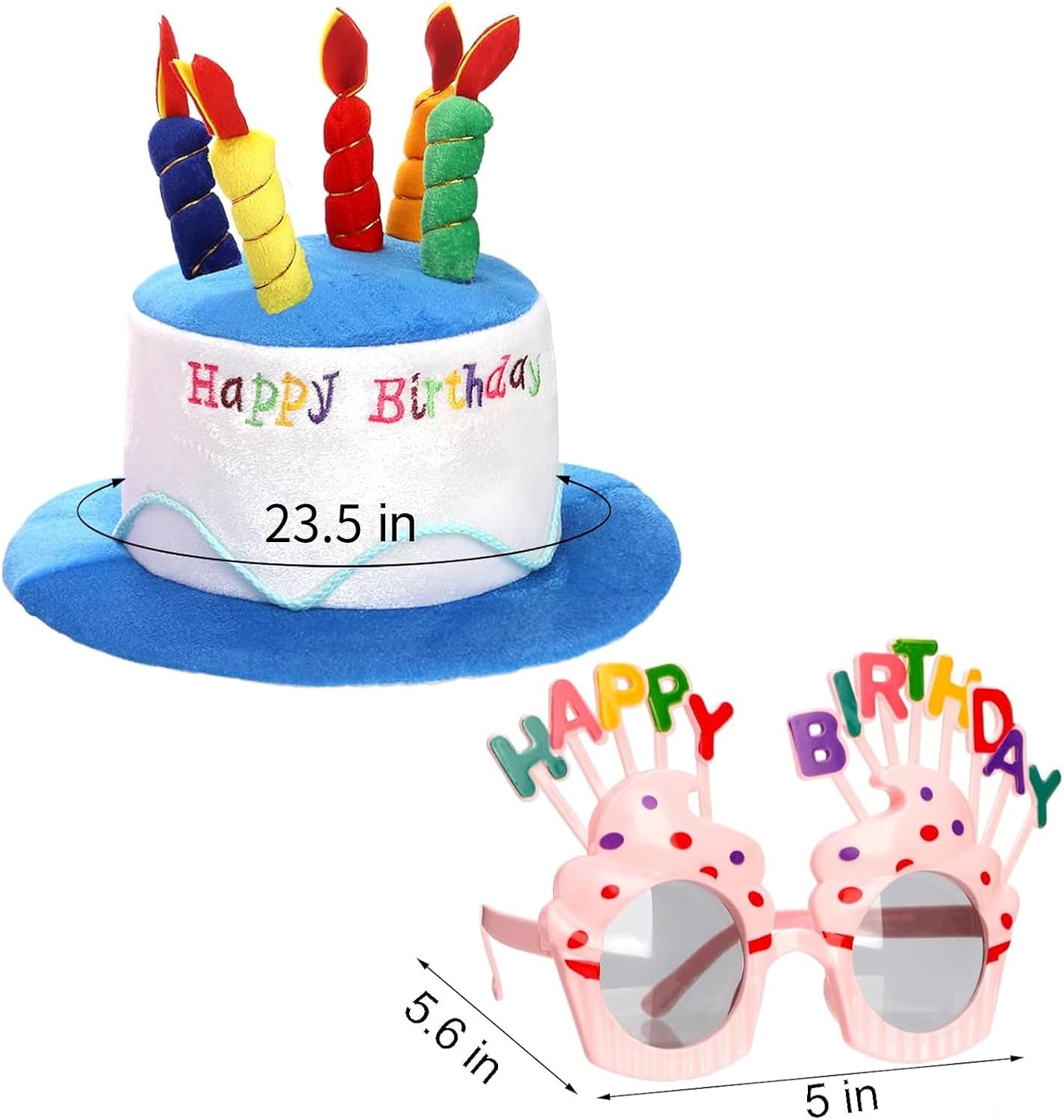 Okllen Birthday Hats Set of 2 for Adults, Plush Cake Hats with Sunglasses, Funny Party Novelty Hats for Birthday Party Favors, Blue & Pink - Image 2