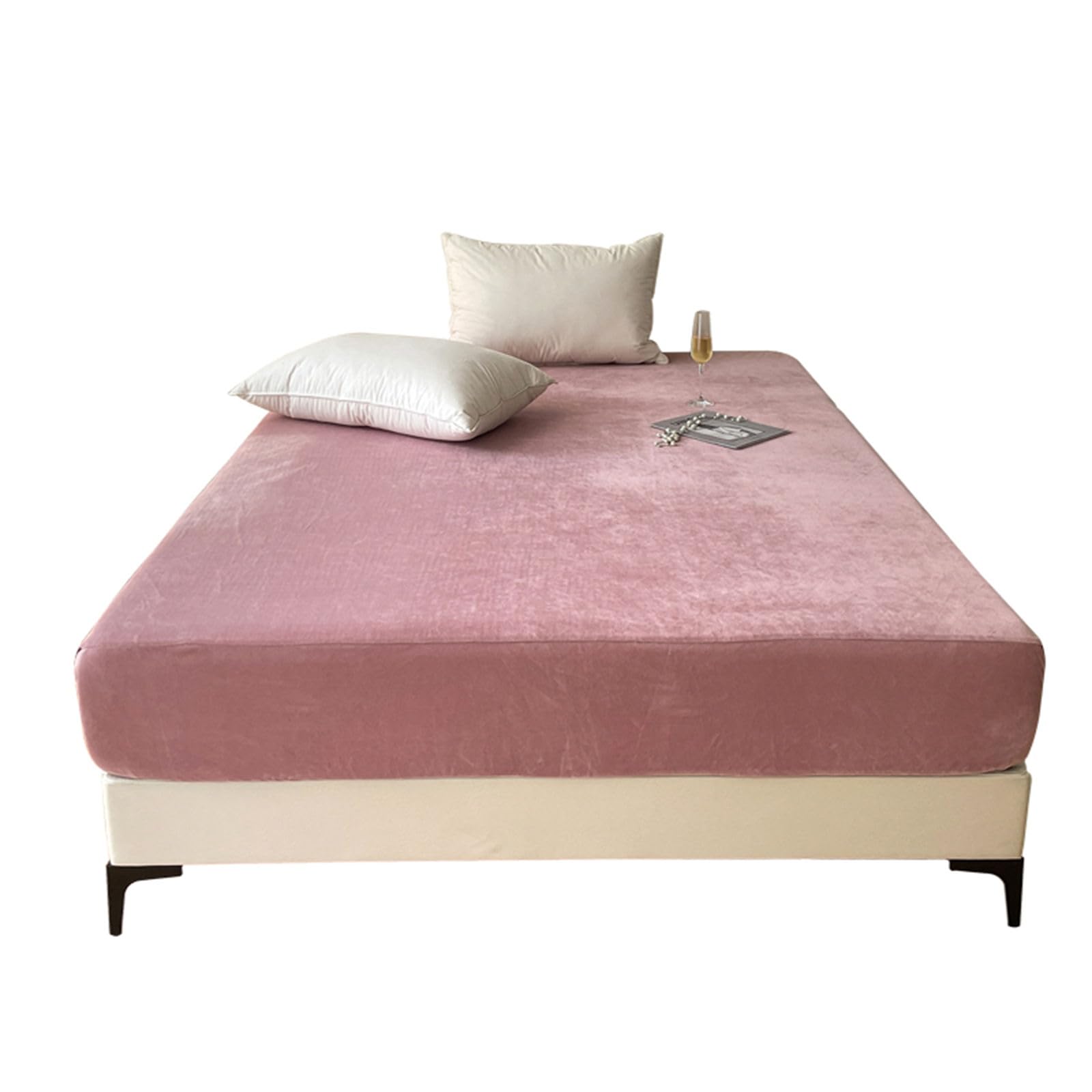 Odot Lenzuolo sotto Velluto, Tinta Unita Lenzuolo Coprimaterasso Microfibra con Angoli profondità 25~30cm, Lenzuola sotto Singolo Matrimoniale e Una Piazza e Mezza (90x200cm,Rosa A