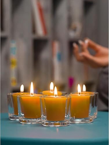 Miniatura 32 de CANDWAX Velas de pilar de cera de abeja pura de 1.8 x 4 pulgadas, juego de 3 a 34.5 horas de combustión, velas amarillas hechas a mano, velas