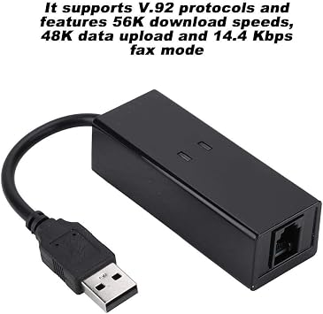 56K USB Modem External RJ11 to USB Adapter, V.92 Dial Up Fax Modem Multifunctional Data Modem for 64Bit WIN10/WIN8.1/WIN8/WIN7