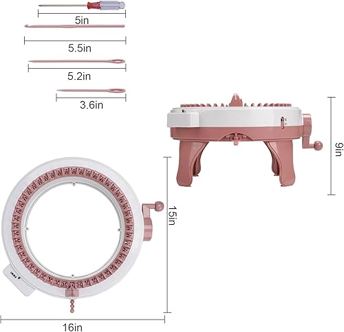 Miniatura 6 de SOBOANT Máquina de tejer, máquina de tejer de 48 agujas, telar inteligente con contador de filas, tabla de tejer giratoria de doble telar, un regalo
