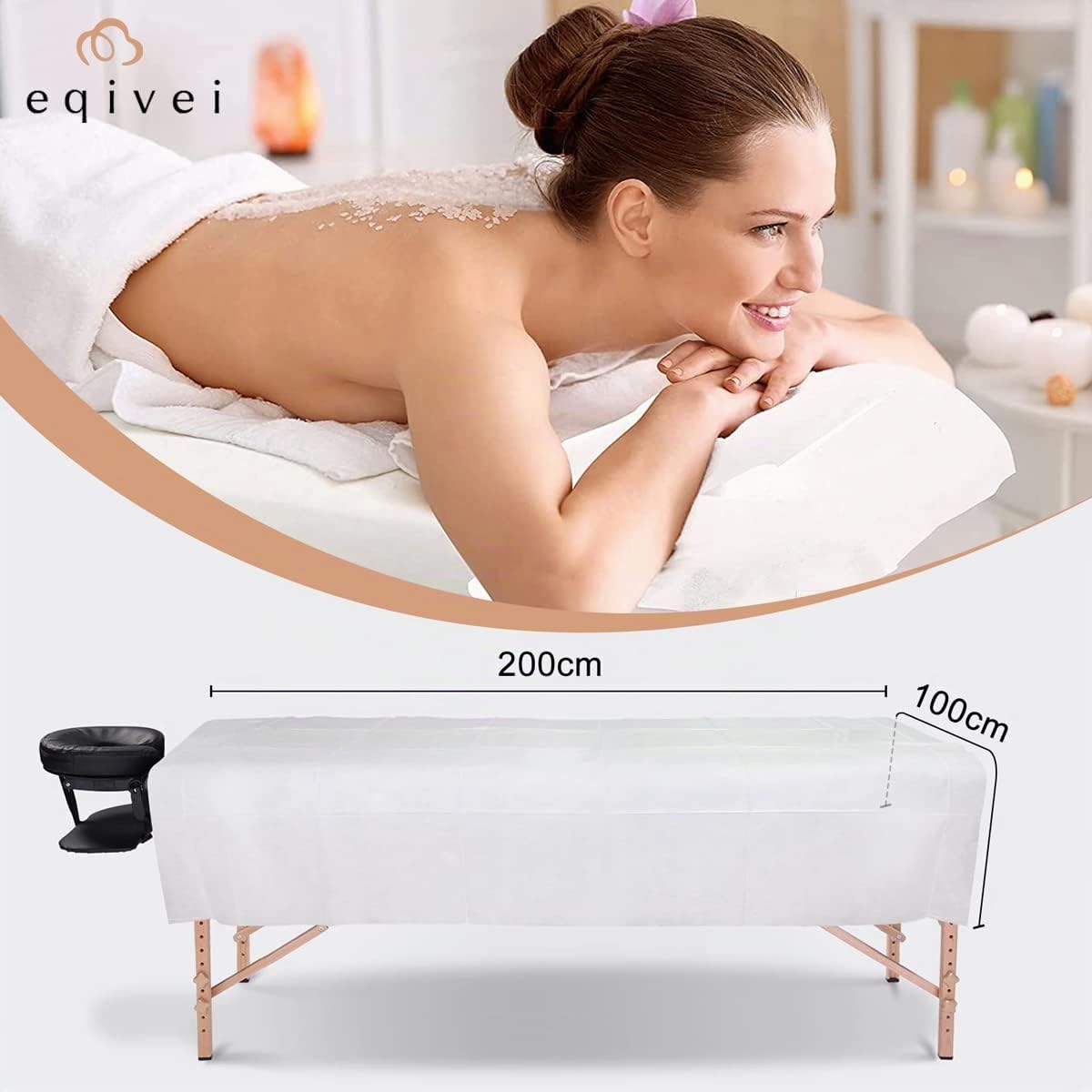 Eqivei 100 PCS Sabanas Desechables Camilla Masaje, 100x200 cm, Sábanas Desechables no Tejidas, Sábanas Desechables Para la Masaje Belleza, Tatuaje, SPA, Blanco
