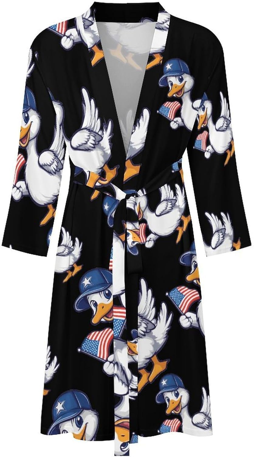 Goose 4th of July Usa Flag Men's Robe Soft Bathrobe V Neck Loungewear Sleepwear Nightgown Dressing Gown