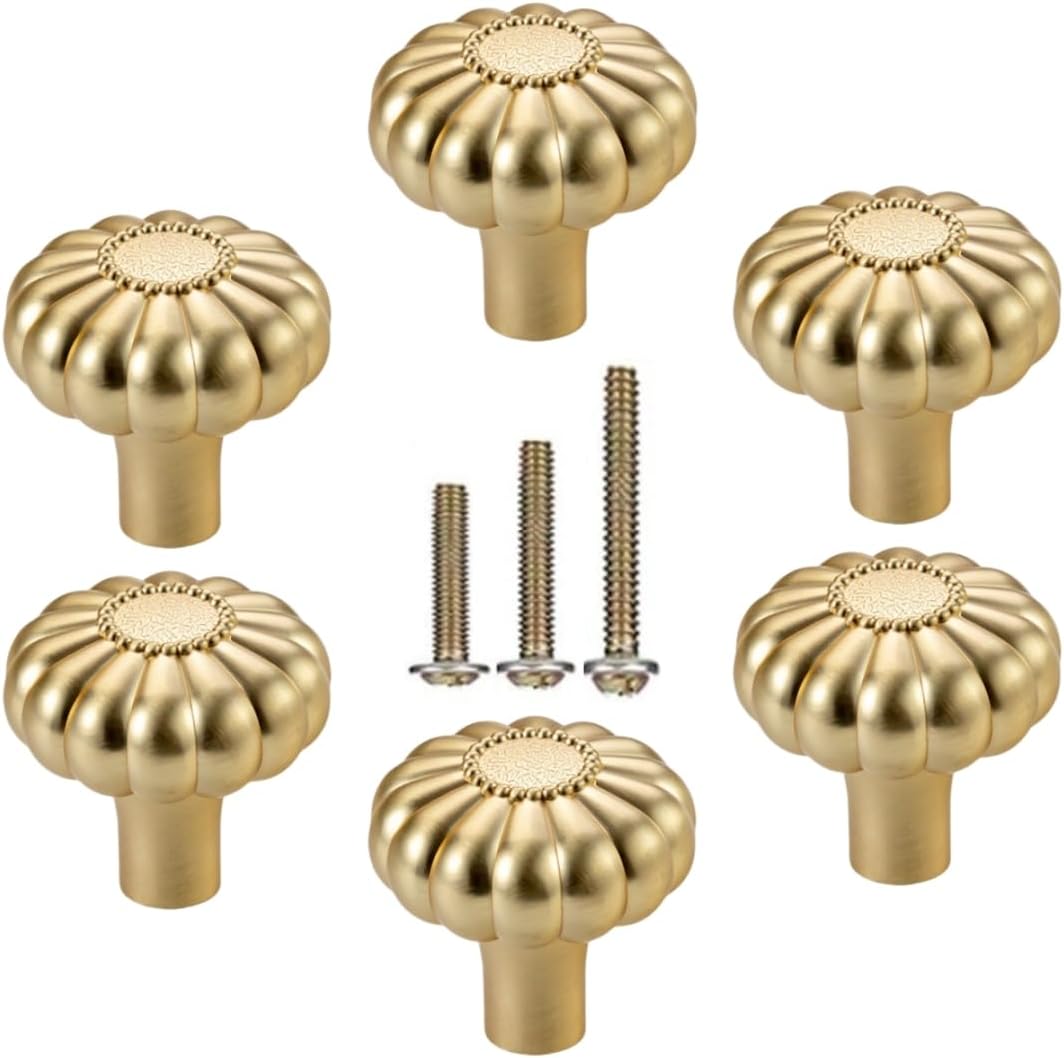 Brushed Gold Cabinet Knobs 6 Pack Brass Drawer Pulls Kitchen Cupboard Bathroom Dresser Cabinet Hardware Handles Zinc Alloy